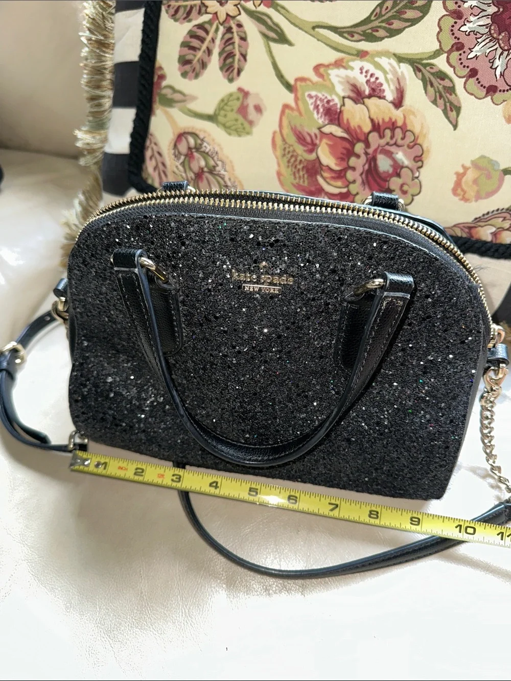 kate spade Black Glitter Mini Riley with Chain-Trim Strap ♠️